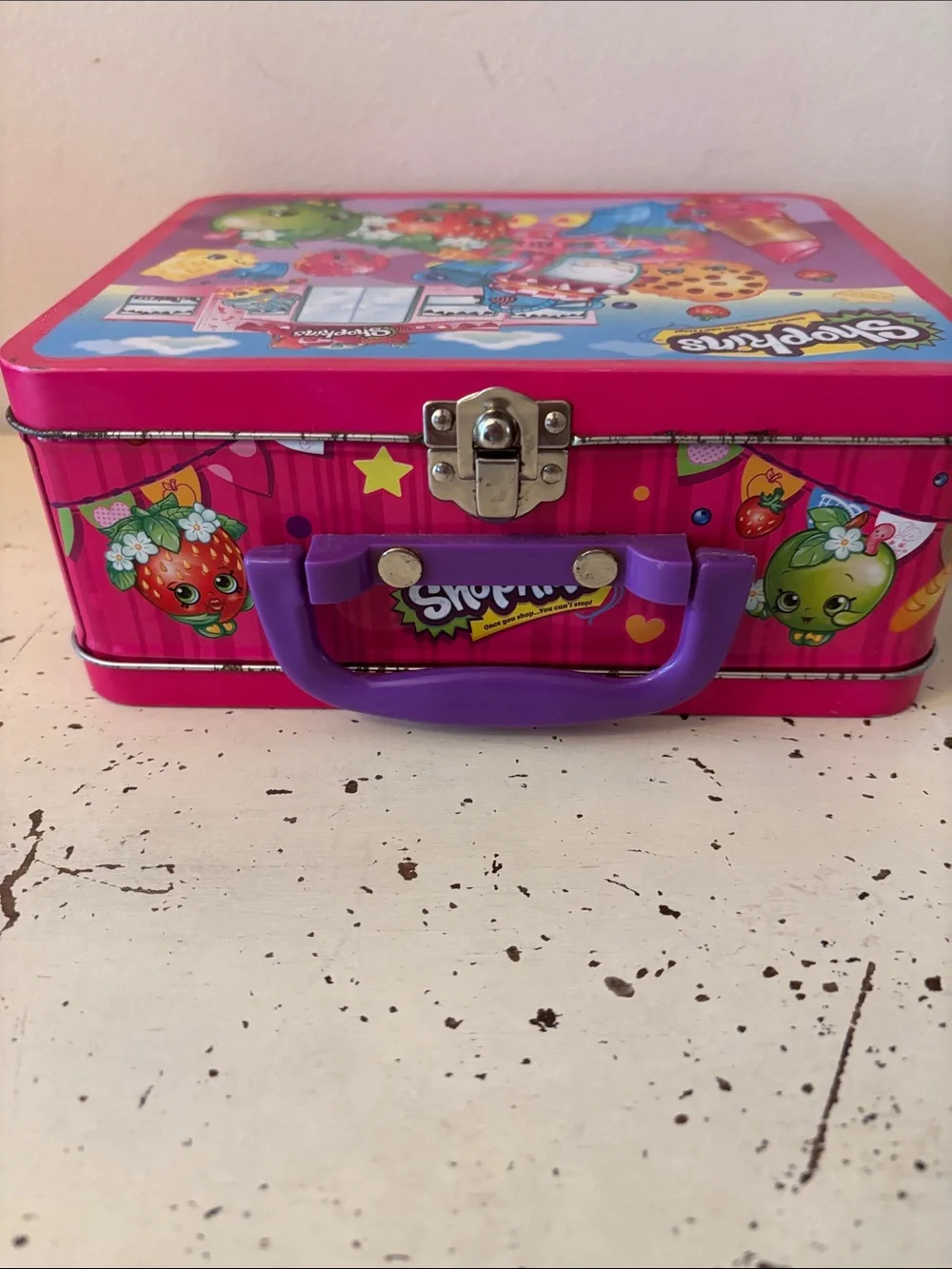 Shopkins Pink and Purple Tin Lunchbox - Kids Toy Storage